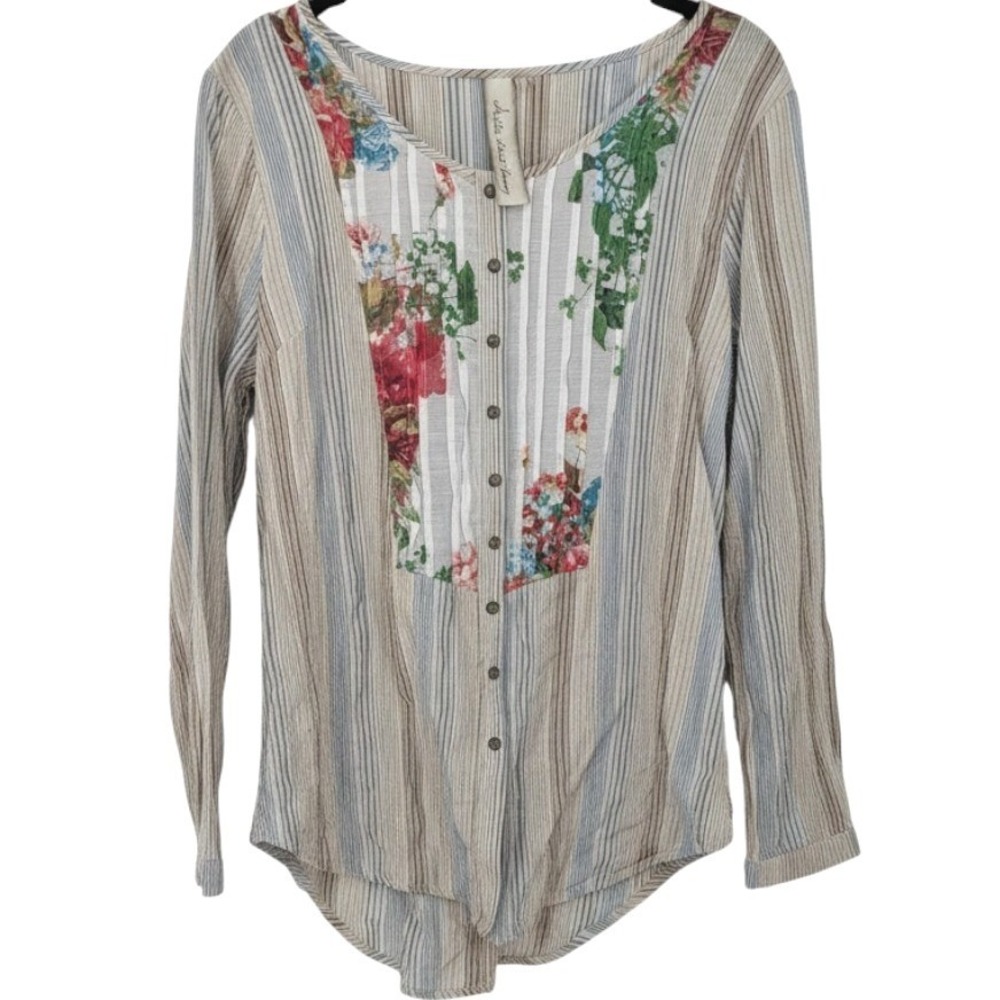 Aratta Silent Journey Top Women Medium Multicolor Floral Striped Mixed Media